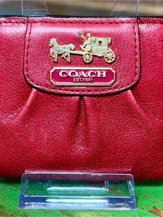 Coach Handbags - Coach Madison Cherry Red Pleated Bifold Wallet Leather Horse Carriage Retired